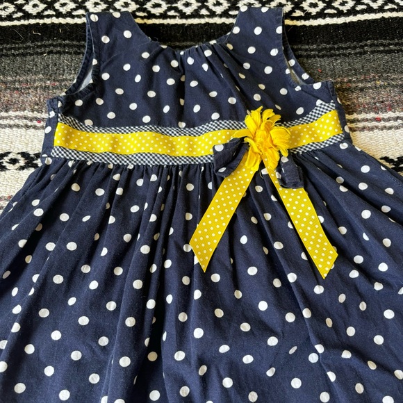 BLUBERI BOULEVARD BLUE WHITE YELLOW POLKA DOT DAISY FLOWER DRESS SIZE 4T COTTON - Picture 3 of 7